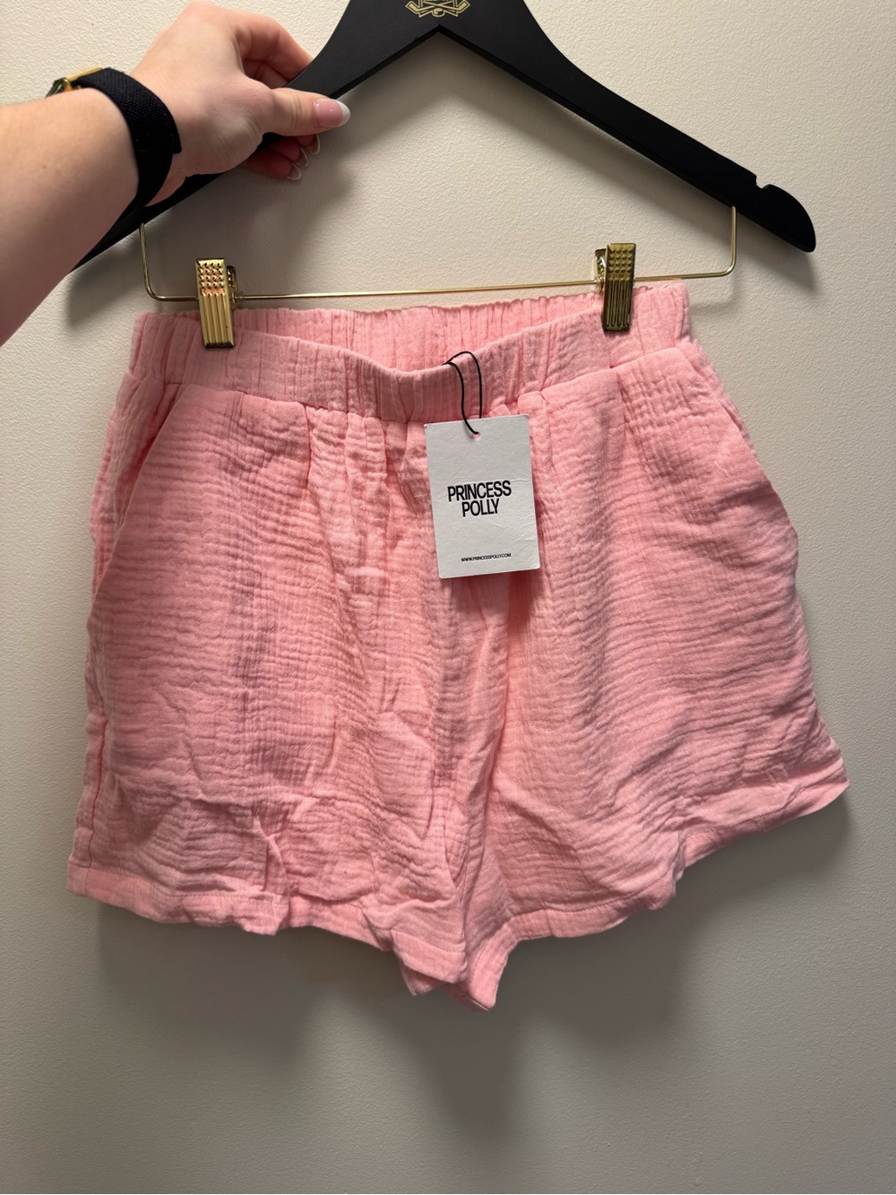 Princess Polly Light Pink High-Waist Textured Shorts